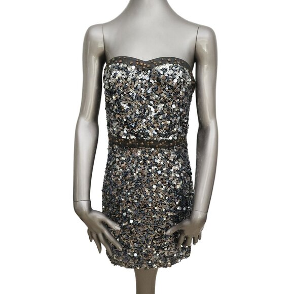 Free People NWT Sequin Strapless Studded Dress Faux Leather Detail 4 - Picture 4 of 10